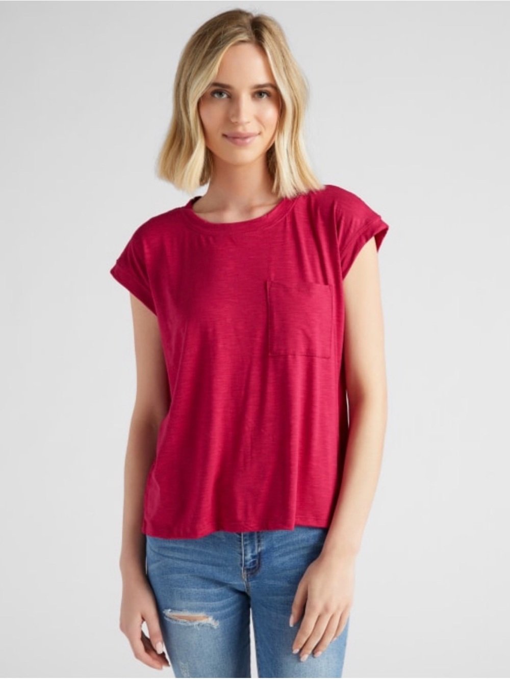 78 and Sunny Merrit Isalnd Relaxed Short Sleeve Pocket Tee in sangria red.